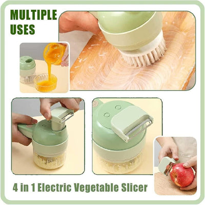 4-in-1 Portable Electric Vegetable Cutter – Chop, Slice, Grind & Clean Instantly!
