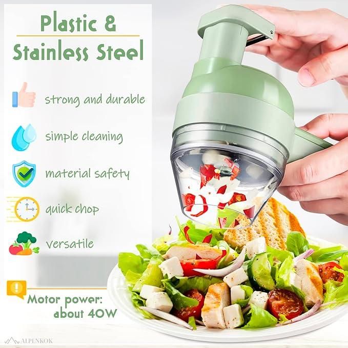 4-in-1 Portable Electric Vegetable Cutter – Chop, Slice, Grind & Clean Instantly!