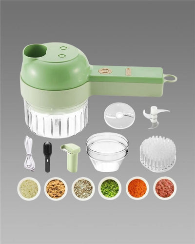 4-in-1 Portable Electric Vegetable Cutter – Chop, Slice, Grind & Clean Instantly!