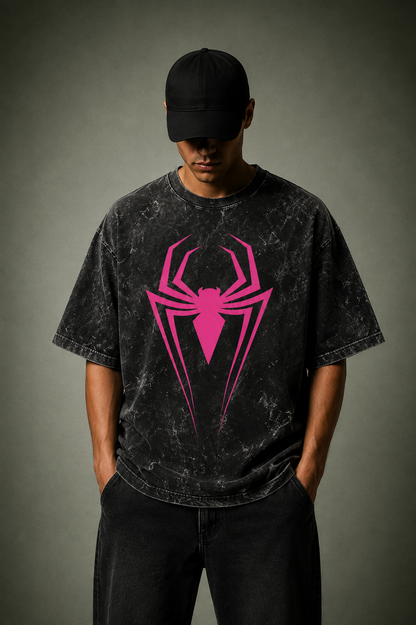 Spider Icon Acid Wash Oversized Tee