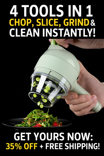 4-in-1 Portable Electric Vegetable Cutter – Chop, Slice, Grind & Clean Instantly!