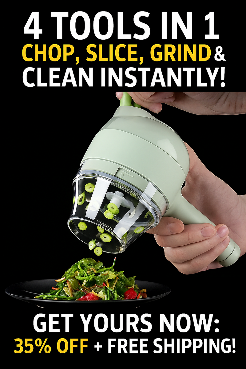 4-in-1 Portable Electric Vegetable Cutter – Chop, Slice, Grind & Clean Instantly!